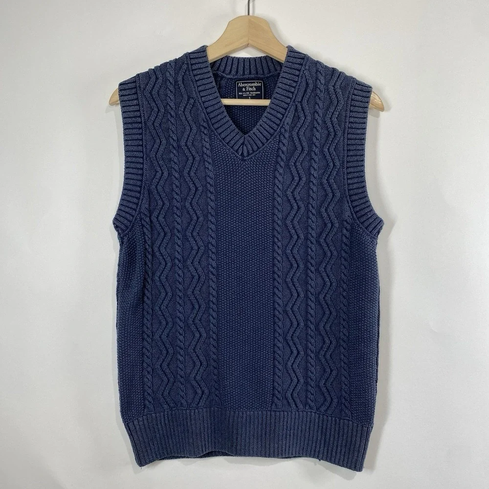 Abercrombie & Fitch Womens Navy Cotton Cable Knit Sweater Vest Size S Preppy